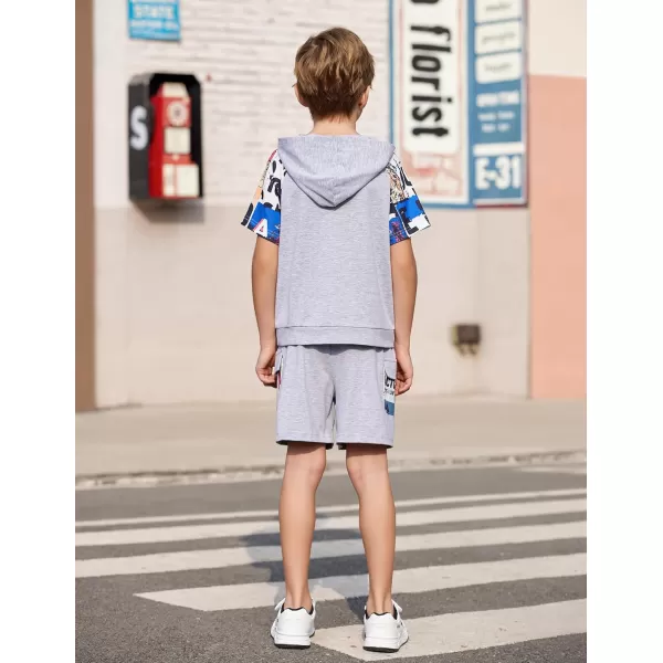 Arshiner Boys Summer Outfits Letter Graphic Short Sleeve Pullover Hooded T-shirt and Shorts Set