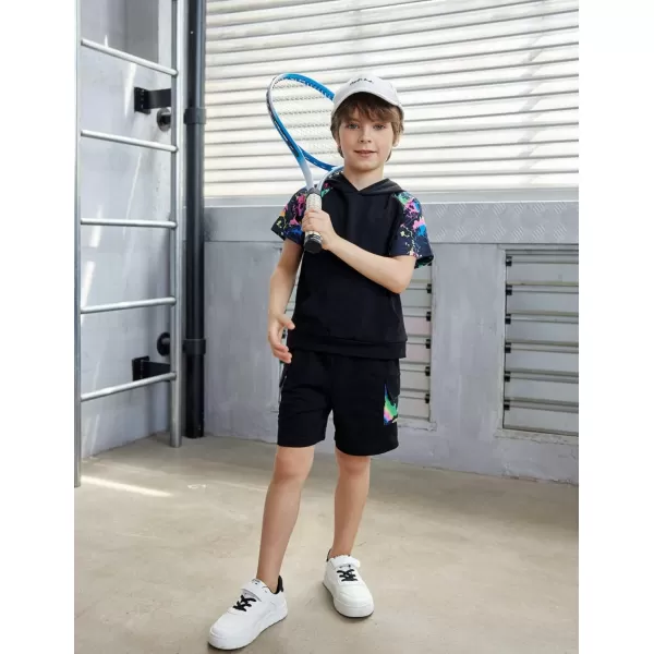 Arshiner Boys Summer Outfits Letter Graphic Short Sleeve Pullover Hooded T-shirt and Shorts Set