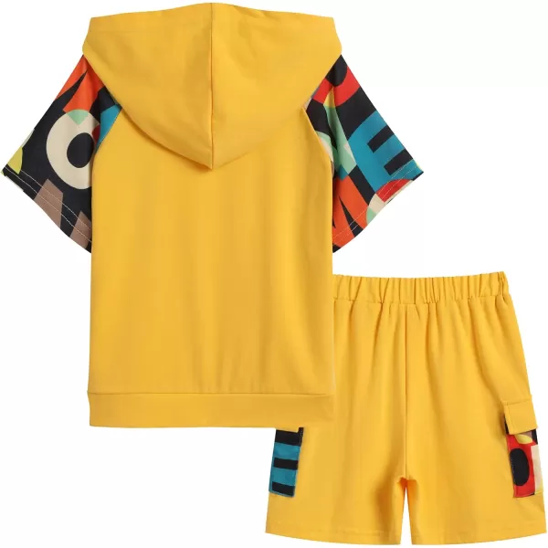 Arshiner Boys Summer Outfits Letter Graphic Short Sleeve Pullover Hooded T-shirt and Shorts Set