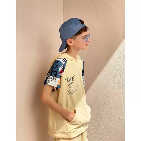 Arshiner Boys Summer Outfits Letter Graphic Short Sleeve Pullover Hooded T-shirt and Shorts Set