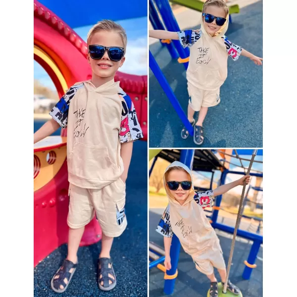 Arshiner Boys Summer Outfits Letter Graphic Short Sleeve Pullover Hooded T-shirt and Shorts Set
