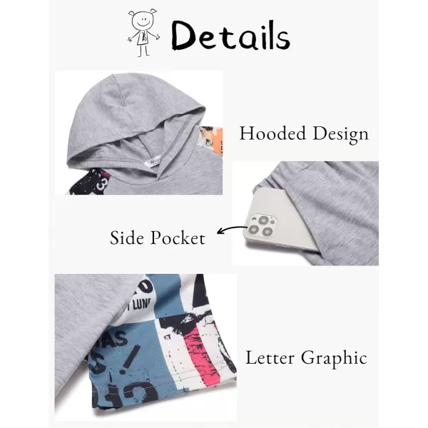 Arshiner Boys Summer Outfits Letter Graphic Short Sleeve Pullover Hooded T-shirt and Shorts Set