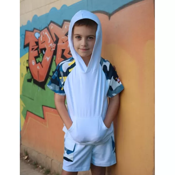 Arshiner Boys Summer Outfits Letter Graphic Short Sleeve Pullover Hooded T-shirt and Shorts Set