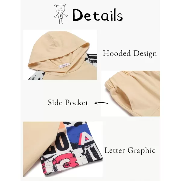 Arshiner Boys Summer Outfits Letter Graphic Short Sleeve Pullover Hooded T-shirt and Shorts Set