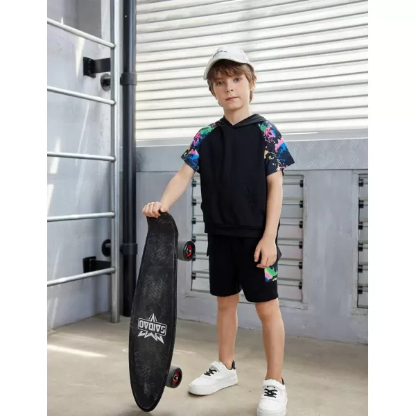 Arshiner Boys Summer Outfits Letter Graphic Short Sleeve Pullover Hooded T-shirt and Shorts Set