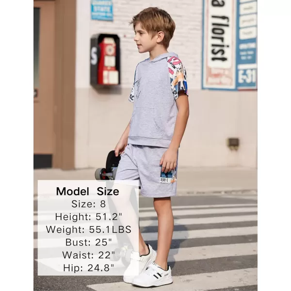 Arshiner Boys Summer Outfits Letter Graphic Short Sleeve Pullover Hooded T-shirt and Shorts Set