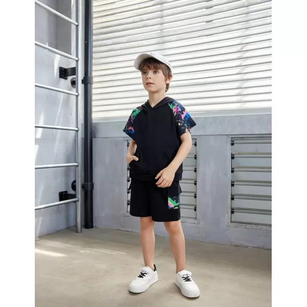 Arshiner Boys Summer Outfits Letter Graphic Short Sleeve Pullover Hooded T-shirt and Shorts Set