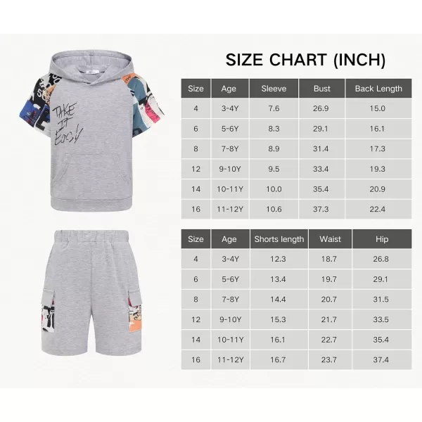 Arshiner Boys Summer Outfits Letter Graphic Short Sleeve Pullover Hooded T-shirt and Shorts Set