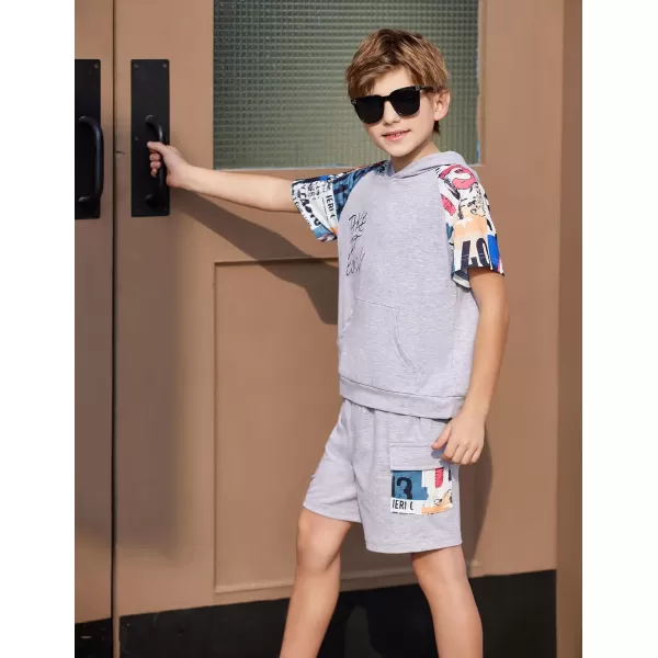 Arshiner Boys Summer Outfits Letter Graphic Short Sleeve Pullover Hooded T-shirt and Shorts Set
