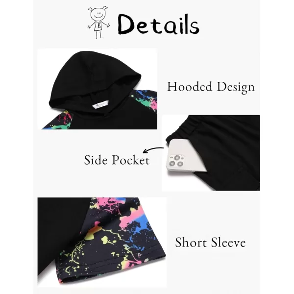 Arshiner Boys Summer Outfits Letter Graphic Short Sleeve Pullover Hooded T-shirt and Shorts Set
