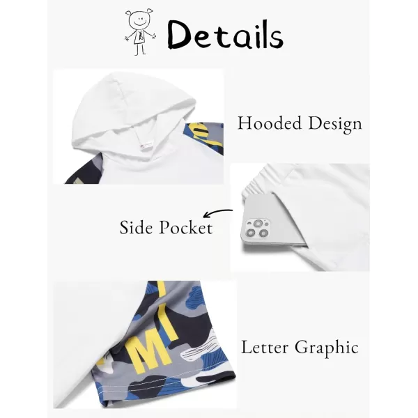 Arshiner Boys Summer Outfits Letter Graphic Short Sleeve Pullover Hooded T-shirt and Shorts Set