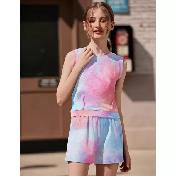 Arshiner Girl's 2 Piece Outfits Sleeveless Round Neck Tank Top and Shorts with Pockets Casual Summer Shorts Sets