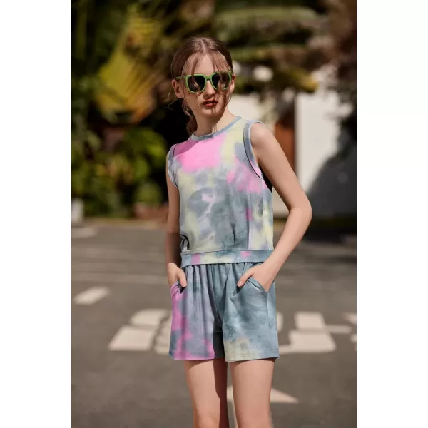 Arshiner Girl's 2 Piece Outfits Sleeveless Round Neck Tank Top and Shorts with Pockets Casual Summer Shorts Sets