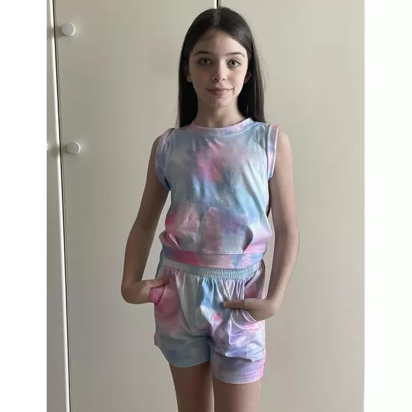 Arshiner Girl's 2 Piece Outfits Sleeveless Round Neck Tank Top and Shorts with Pockets Casual Summer Shorts Sets