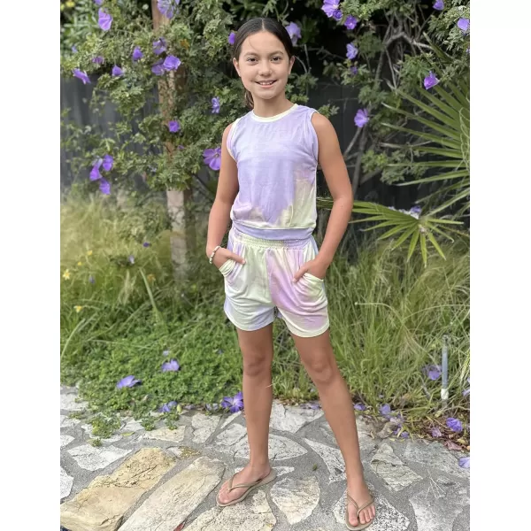 Arshiner Girl's 2 Piece Outfits Sleeveless Round Neck Tank Top and Shorts with Pockets Casual Summer Shorts Sets