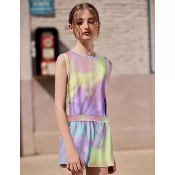 Arshiner Girl's 2 Piece Outfits Sleeveless Round Neck Tank Top and Shorts with Pockets Casual Summer Shorts Sets