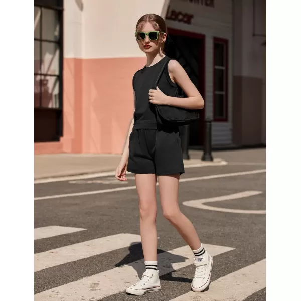 Arshiner Girl's 2 Piece Outfits Sleeveless Round Neck Tank Top and Shorts with Pockets Casual Summer Shorts Sets
