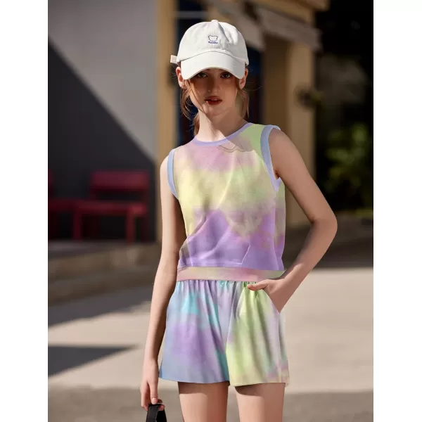 Arshiner Girl's 2 Piece Outfits Sleeveless Round Neck Tank Top and Shorts with Pockets Casual Summer Shorts Sets