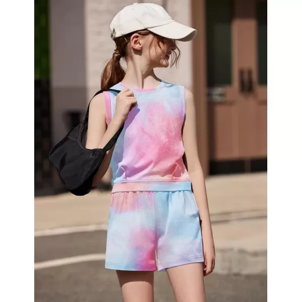 Arshiner Girl's 2 Piece Outfits Sleeveless Round Neck Tank Top and Shorts with Pockets Casual Summer Shorts Sets