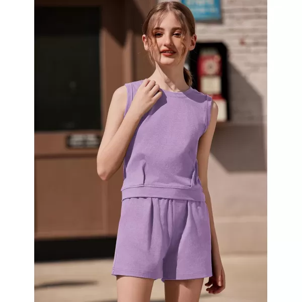 Arshiner Girl's 2 Piece Outfits Sleeveless Round Neck Tank Top and Shorts with Pockets Casual Summer Shorts Sets