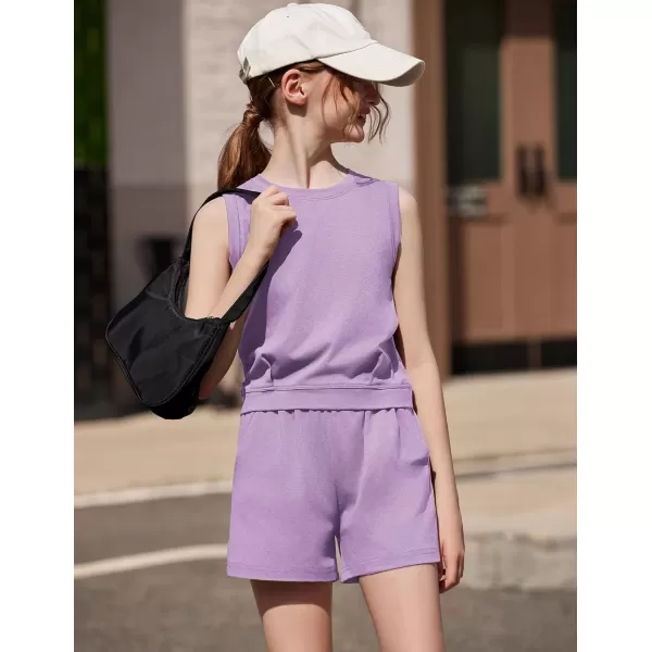 Arshiner Girl's 2 Piece Outfits Sleeveless Round Neck Tank Top and Shorts with Pockets Casual Summer Shorts Sets