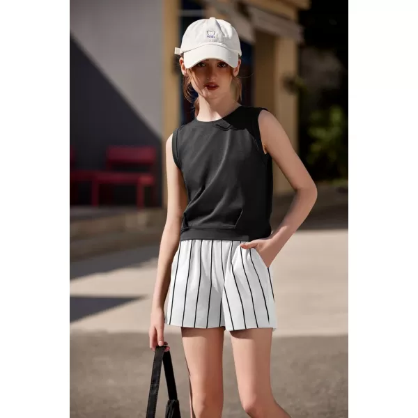 Arshiner Girl's 2 Piece Outfits Sleeveless Round Neck Tank Top and Shorts with Pockets Casual Summer Shorts Sets