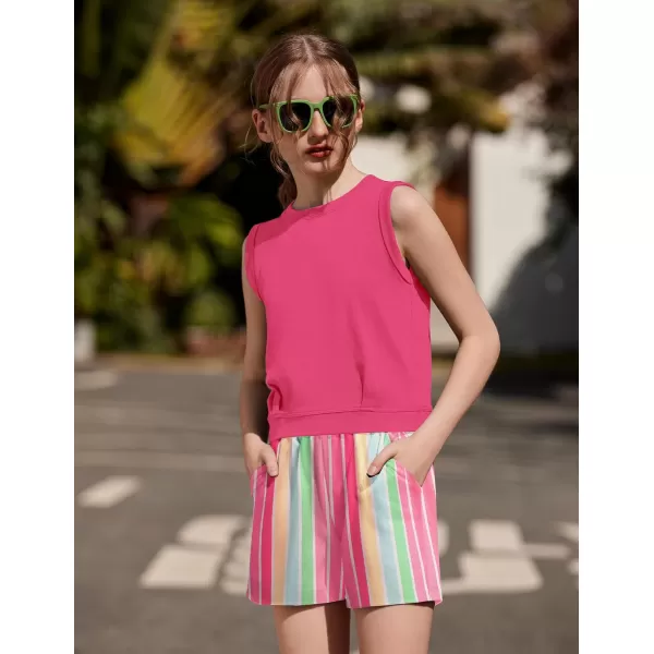 Arshiner Girl's 2 Piece Outfits Sleeveless Round Neck Tank Top and Shorts with Pockets Casual Summer Shorts Sets