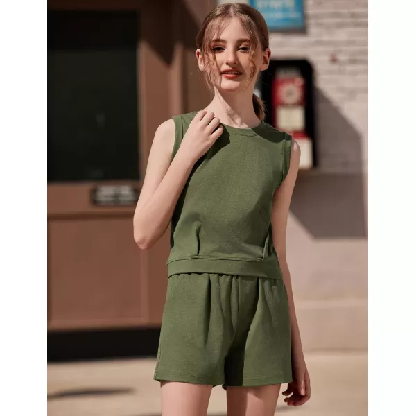 Arshiner Girl's 2 Piece Outfits Sleeveless Round Neck Tank Top and Shorts with Pockets Casual Summer Shorts Sets