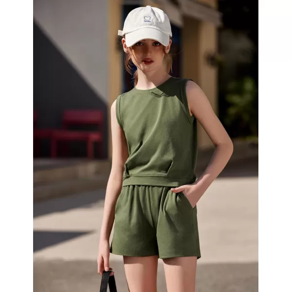 Arshiner Girl's 2 Piece Outfits Sleeveless Round Neck Tank Top and Shorts with Pockets Casual Summer Shorts Sets