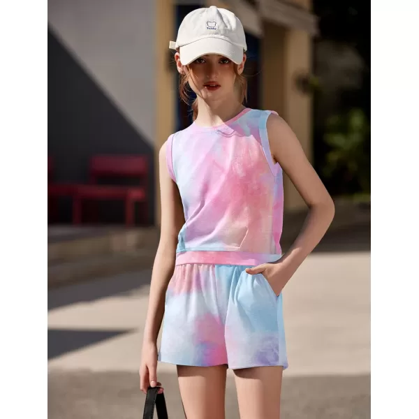 Arshiner Girl's 2 Piece Outfits Sleeveless Round Neck Tank Top and Shorts with Pockets Casual Summer Shorts Sets