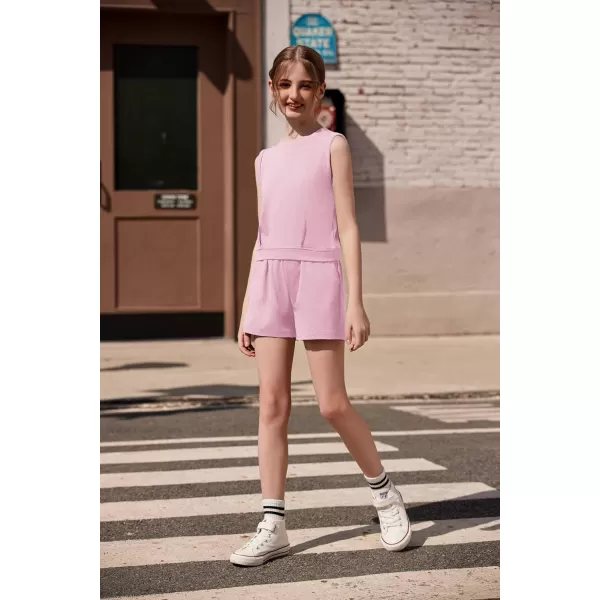 Arshiner Girl's 2 Piece Outfits Sleeveless Round Neck Tank Top and Shorts with Pockets Casual Summer Shorts Sets
