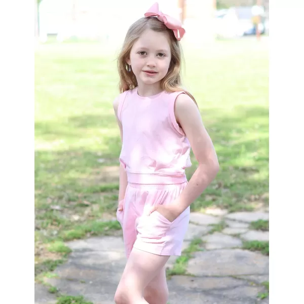 Arshiner Girl's 2 Piece Outfits Sleeveless Round Neck Tank Top and Shorts with Pockets Casual Summer Shorts Sets