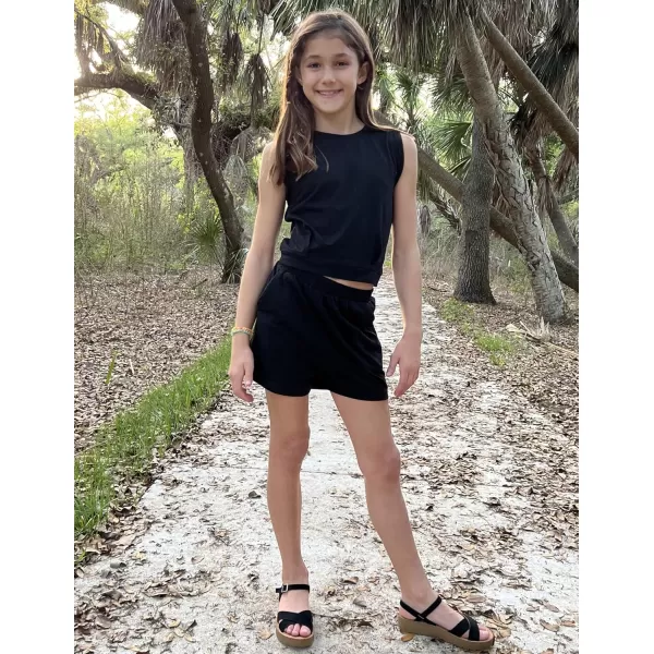 Arshiner Girl's 2 Piece Outfits Sleeveless Round Neck Tank Top and Shorts with Pockets Casual Summer Shorts Sets