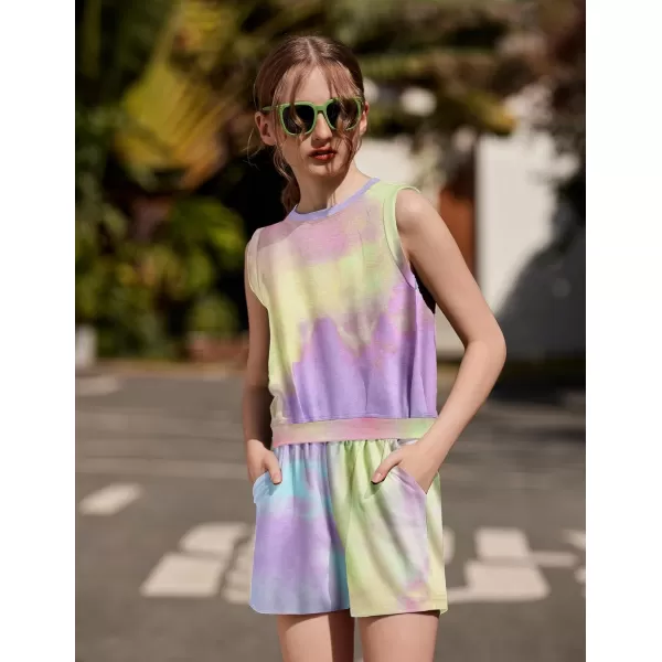 Arshiner Girl's 2 Piece Outfits Sleeveless Round Neck Tank Top and Shorts with Pockets Casual Summer Shorts Sets