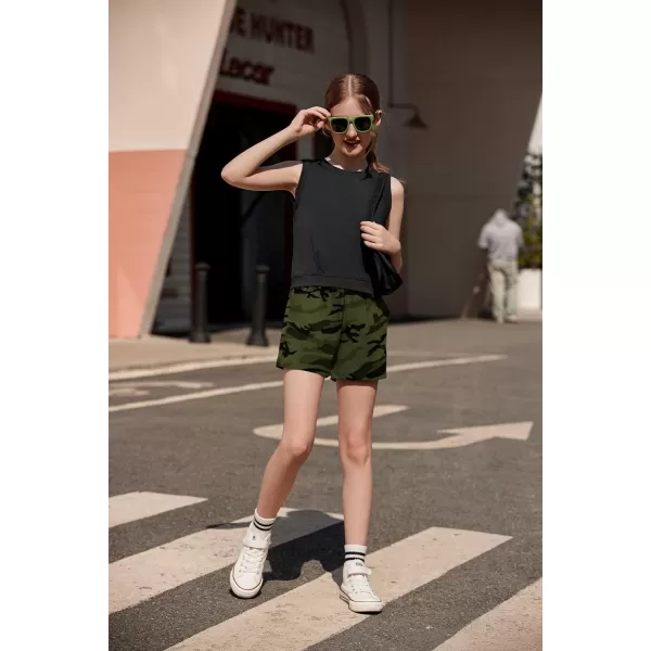 Arshiner Girl's 2 Piece Outfits Sleeveless Round Neck Tank Top and Shorts with Pockets Casual Summer Shorts Sets