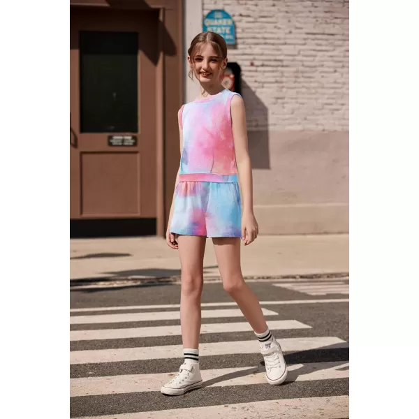 Arshiner Girl's 2 Piece Outfits Sleeveless Round Neck Tank Top and Shorts with Pockets Casual Summer Shorts Sets
