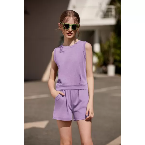 Arshiner Girl's 2 Piece Outfits Sleeveless Round Neck Tank Top and Shorts with Pockets Casual Summer Shorts Sets