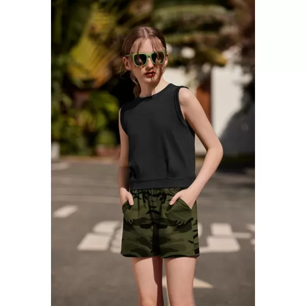 Arshiner Girl's 2 Piece Outfits Sleeveless Round Neck Tank Top and Shorts with Pockets Casual Summer Shorts Sets