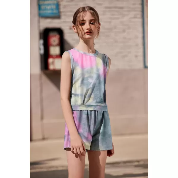 Arshiner Girl's 2 Piece Outfits Sleeveless Round Neck Tank Top and Shorts with Pockets Casual Summer Shorts Sets