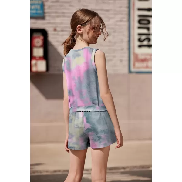 Arshiner Girl's 2 Piece Outfits Sleeveless Round Neck Tank Top and Shorts with Pockets Casual Summer Shorts Sets
