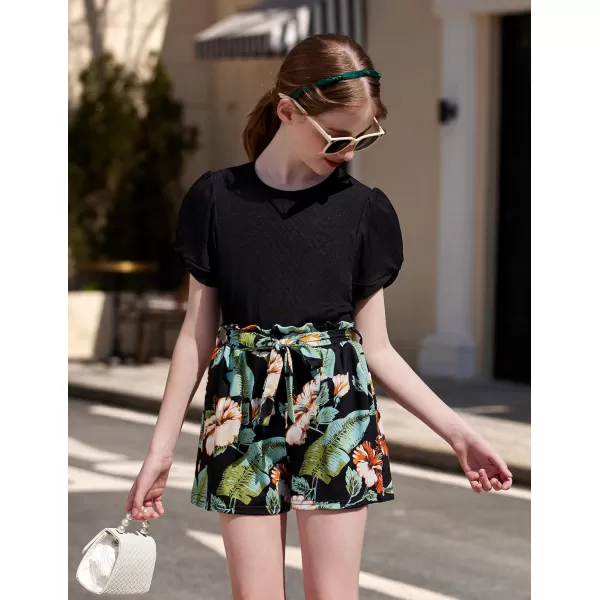 Arshiner Girls 2 Piece Summer Outfits Knit Twist Puff Sleeve Top and High Waist Paper Bag Shorts Set with Pockets
