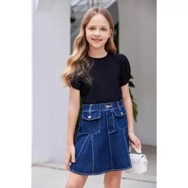 Arshiner Girls 2 Piece Summer Outfits Knit Twist Puff Sleeve Top and High Waist Paper Bag Shorts Set with Pockets
