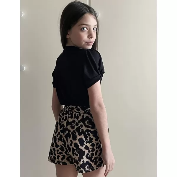 Arshiner Girls 2 Piece Summer Outfits Knit Twist Puff Sleeve Top and High Waist Paper Bag Shorts Set with Pockets