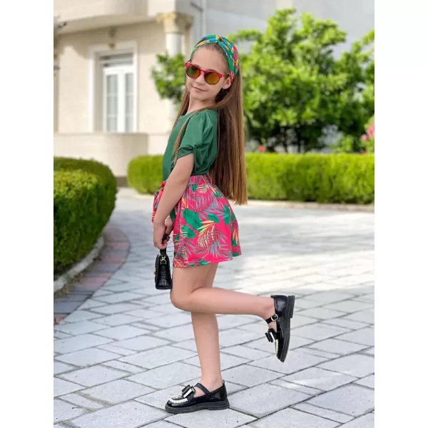 Arshiner Girls 2 Piece Summer Outfits Knit Twist Puff Sleeve Top and High Waist Paper Bag Shorts Set with Pockets