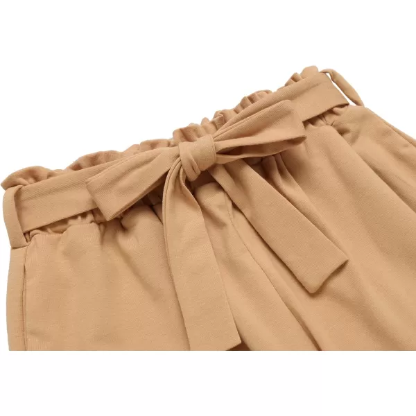 Arshiner Girls 2 Piece Summer Outfits Knit Twist Puff Sleeve Top and High Waist Paper Bag Shorts Set with Pockets