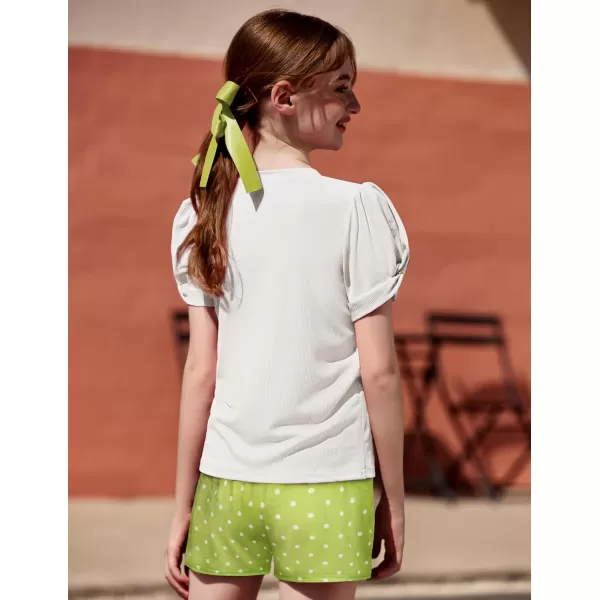 Arshiner Girls 2 Piece Summer Outfits Knit Twist Puff Sleeve Top and High Waist Paper Bag Shorts Set with Pockets