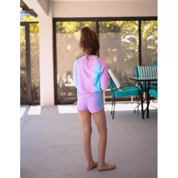 Arshiner Girls 2 Pieces Rash Guard Swimsuit Long Sleeve Summer Bathing Suit Beach Surf Tankini Swimwear for 6-14Y