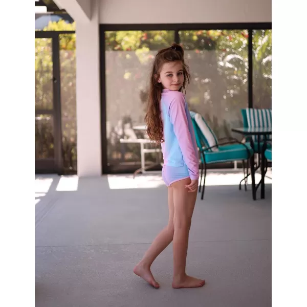 Arshiner Girls 2 Pieces Rash Guard Swimsuit Long Sleeve Summer Bathing Suit Beach Surf Tankini Swimwear for 6-14Y