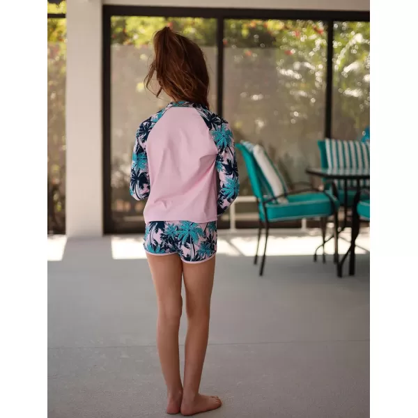 Arshiner Girls 2 Pieces Rash Guard Swimsuit Long Sleeve Summer Bathing Suit Beach Surf Tankini Swimwear for 6-14Y