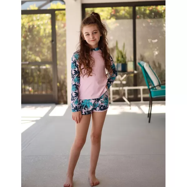 Arshiner Girls 2 Pieces Rash Guard Swimsuit Long Sleeve Summer Bathing Suit Beach Surf Tankini Swimwear for 6-14Y